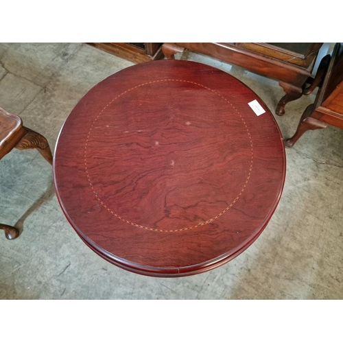 798 - Dark Wood Round Classical Style Side / Lamp Table with Inlaid Top, Turned Pedestal Leg and Tripod Fe... 