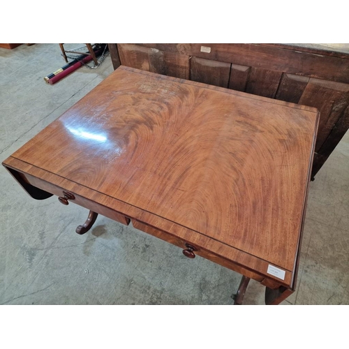 799 - Antique Regency Style Library Table with 2-Drawers, Drop Leaf Sides / Extension Over Shaped Legs wit... 