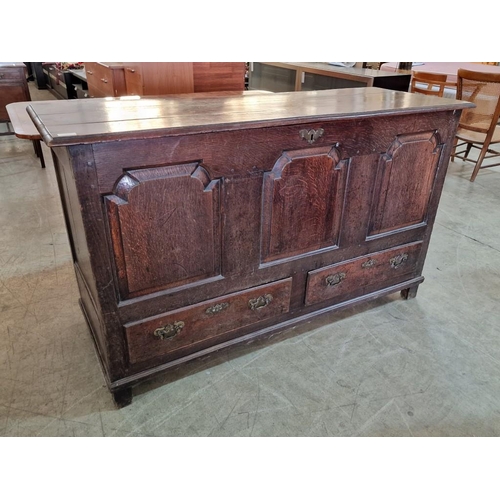 800 - Antique Oak Dowry Chest / Blanket Chest, Over 2-Drawers with Decorative Brass Handles, Likely Englis... 