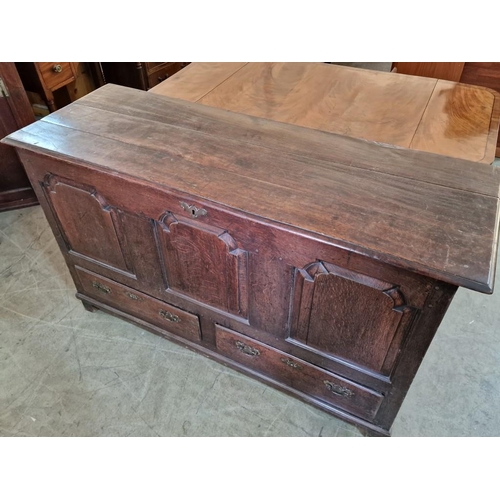 800 - Antique Oak Dowry Chest / Blanket Chest, Over 2-Drawers with Decorative Brass Handles, Likely Englis... 