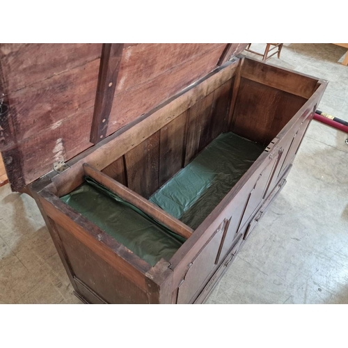 800 - Antique Oak Dowry Chest / Blanket Chest, Over 2-Drawers with Decorative Brass Handles, Likely Englis... 