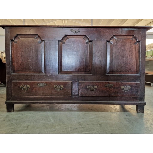 800 - Antique Oak Dowry Chest / Blanket Chest, Over 2-Drawers with Decorative Brass Handles, Likely Englis... 