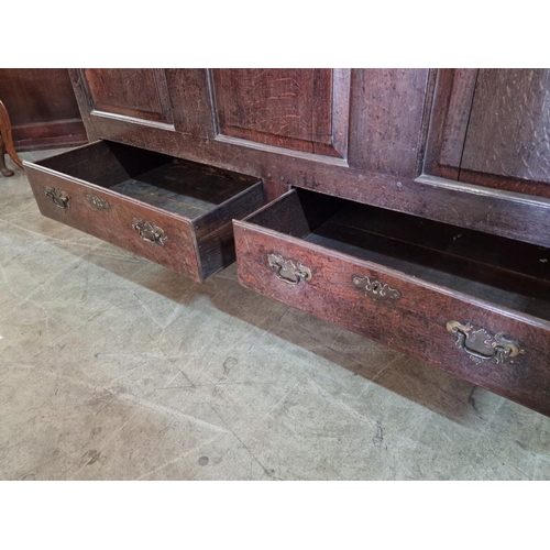 800 - Antique Oak Dowry Chest / Blanket Chest, Over 2-Drawers with Decorative Brass Handles, Likely Englis... 