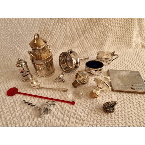 803 - Interesting Collection of Silver Plated and Other Items; Miniature Milk Churn, Strainer, Condiment D... 