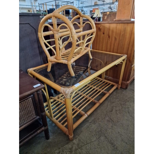 808 - Bamboo Coffee Table with Glass Top and Lower Rack, Approx. 90 x 50 x 45cm), Together with Bamboo Mag... 