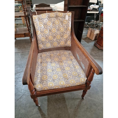 809 - Antique Wooden Armchair with Cane Seat, Backrest and Sides, Scroll Arms, Turned Front Legs with Cast... 