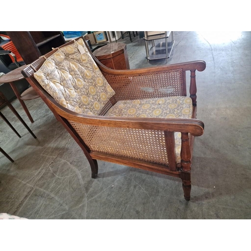 809 - Antique Wooden Armchair with Cane Seat, Backrest and Sides, Scroll Arms, Turned Front Legs with Cast... 