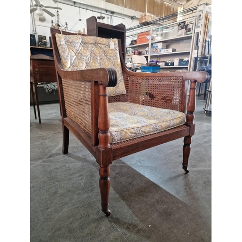 809 - Antique Wooden Armchair with Cane Seat, Backrest and Sides, Scroll Arms, Turned Front Legs with Cast... 