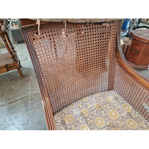 809 - Antique Wooden Armchair with Cane Seat, Backrest and Sides, Scroll Arms, Turned Front Legs with Cast... 