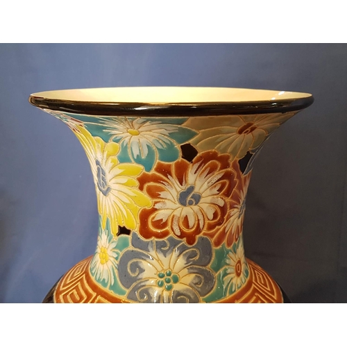 817 - Large Ceramic Vase (H:51cm) with Oriental Hand Painted Pattern