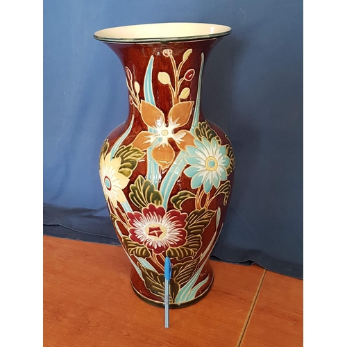 818 - Large Ceramic Vase with Floral Pattern (H:52cm x Approx. Ø25cm)