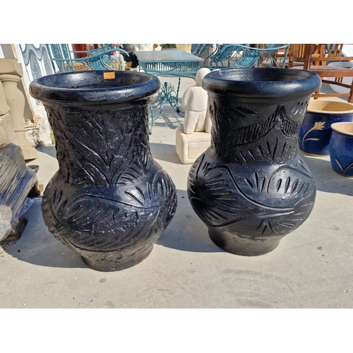 615 - Pair of Black Painted Terracotta Garden Pots / Planters, (Approx. H: 63cm each), (2)