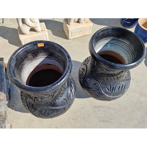 615 - Pair of Black Painted Terracotta Garden Pots / Planters, (Approx. H: 63cm each), (2)