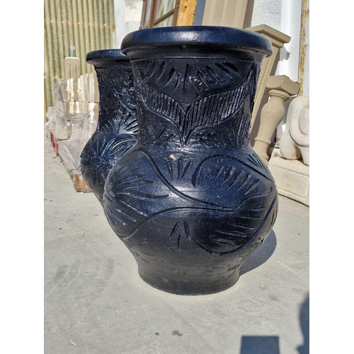 615 - Pair of Black Painted Terracotta Garden Pots / Planters, (Approx. H: 63cm each), (2)