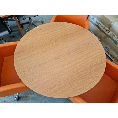 74 - Round Cherry Wood Colour Office Meeting Table, (Approx. Ø: 100cm, Together with 3 x 'Kaster' Orange ... 