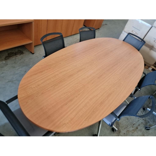 75 - Oval Shape Cherry Wood Colour Conference Table (Approx. 250 x 120cm), Together with Set of 6 x 'Narb... 