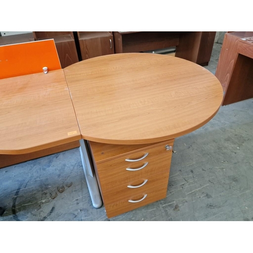 76 - Modern Cherry Wood Colour 'L' Shape / Corner Office Desk with Orange Colour Screen, Round Shape 'Mee... 