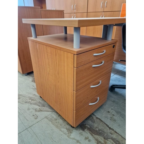 76 - Modern Cherry Wood Colour 'L' Shape / Corner Office Desk with Orange Colour Screen, Round Shape 'Mee... 