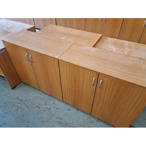 77 - 2 x Cherry Wood Colour Office Cupboards with Double Opening Doors and Internal Shelf, (Approx. 94 x ... 