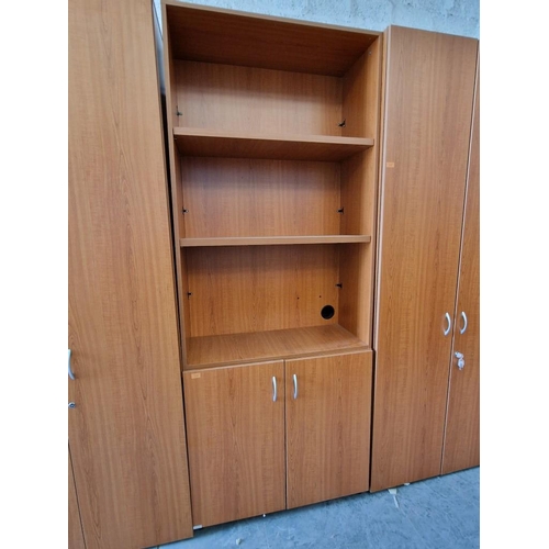 84 - Cherry Wood Colour Office Cupboard with 3-Tier Open Shelving Over Double Opening Doors and Internal ... 