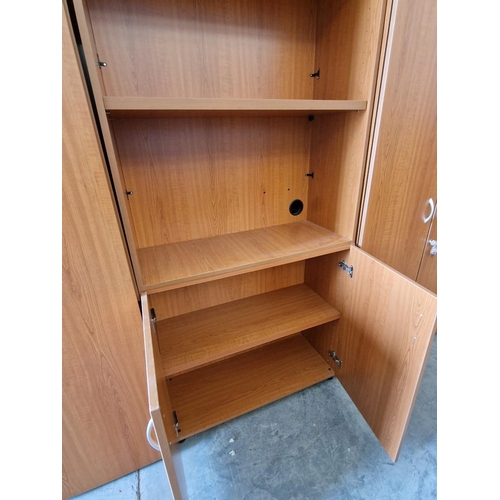 84 - Cherry Wood Colour Office Cupboard with 3-Tier Open Shelving Over Double Opening Doors and Internal ... 