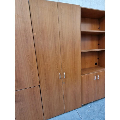 85 - Cherry Wood Colour Office Cupboard with Full Height Double Opening Doors and Internal Shelving, (App... 