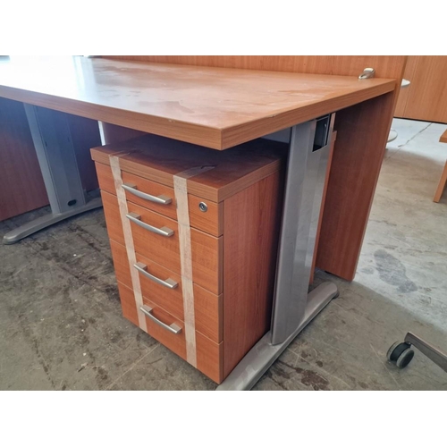 89 - Cherry Wood Colour Office Desk with Modesty Panel, Side Extension, Separate 4-Drawer Pedestal Unit a... 