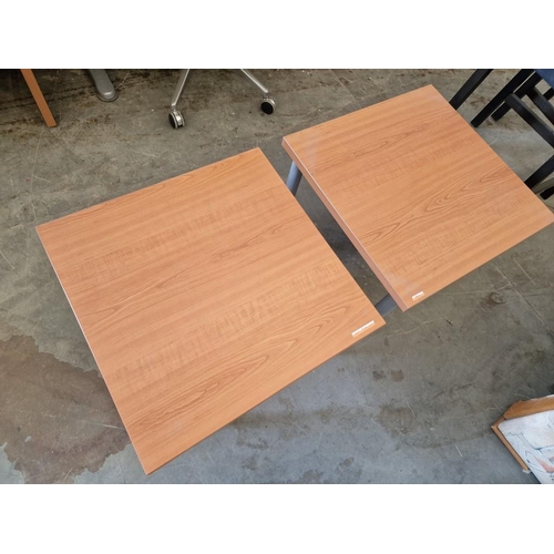 89A - 2 x Cherry Wood Colour Office Side / Coffee Tables with Grey Metal Legs, (Approx. 60 x 50 x 40cm eac... 