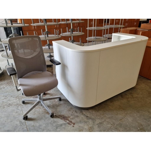 90 - Modern Gloss White Reception Desk with Internal Shelving, (Approx. 161 x 80 x 103cm), Together with ... 