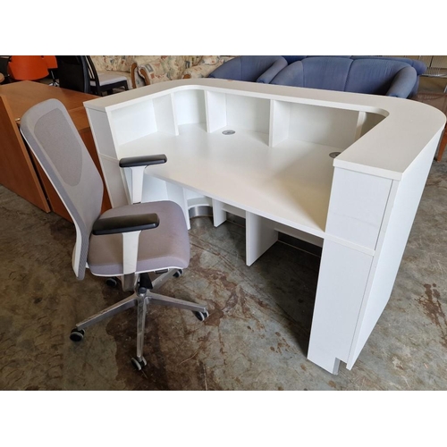 90 - Modern Gloss White Reception Desk with Internal Shelving, (Approx. 161 x 80 x 103cm), Together with ... 