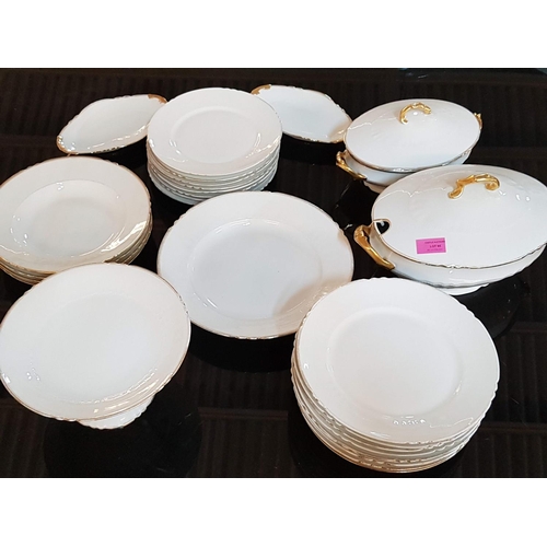 672 - Classic Limoges Dinner Service White with Decorative Gold Rim inc; 2 x Dishes with Lids, 2 x Small O... 