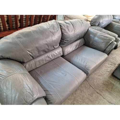 670 - Grey Leather 3-Piece Suite with Matching Footstool; 3-Seater Sofa and 2 x Armchairs with Scroll Arms... 