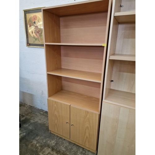 677 - Light Wood Effect Bookcase Over Double Cupboard, (Approx. 80 x 36 x 180cm)