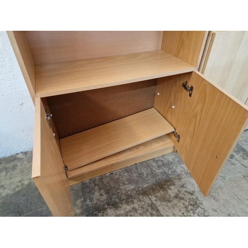 677 - Light Wood Effect Bookcase Over Double Cupboard, (Approx. 80 x 36 x 180cm)