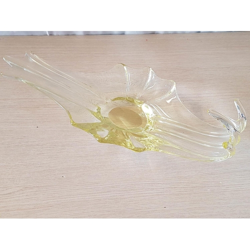 113 - Modern Art Glass Bowl Ruffles Wave Bowl in Canary Yellow Tone (Approx 59 x 25 x 17cm) in Heavy Glass