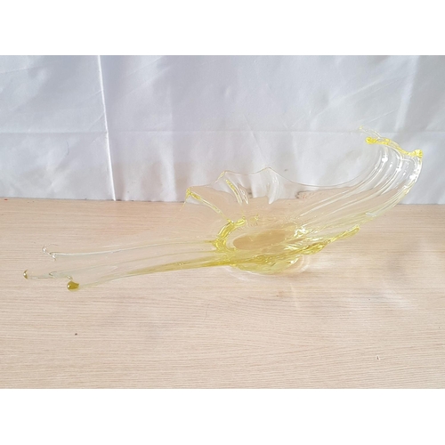 113 - Modern Art Glass Bowl Ruffles Wave Bowl in Canary Yellow Tone (Approx 59 x 25 x 17cm) in Heavy Glass