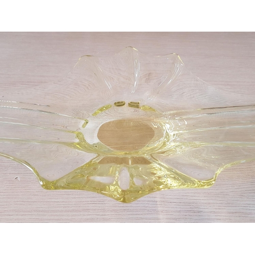 113 - Modern Art Glass Bowl Ruffles Wave Bowl in Canary Yellow Tone (Approx 59 x 25 x 17cm) in Heavy Glass