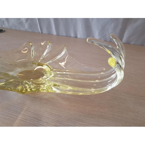 113 - Modern Art Glass Bowl Ruffles Wave Bowl in Canary Yellow Tone (Approx 59 x 25 x 17cm) in Heavy Glass