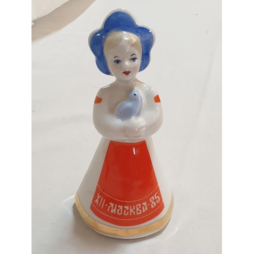 187 - Vintage Russian Porcelain Girl Figure, Moscow 85 (Approx H:13cm) with 1 x Vintage Russian Porcelain ... 