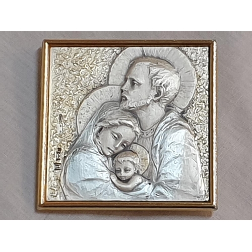 552 - Vintage Gold Tone Framed Miniature Hallmarked  .925 Silver Icon Mary Joseph & Baby Jesus, (Approx. 3... 