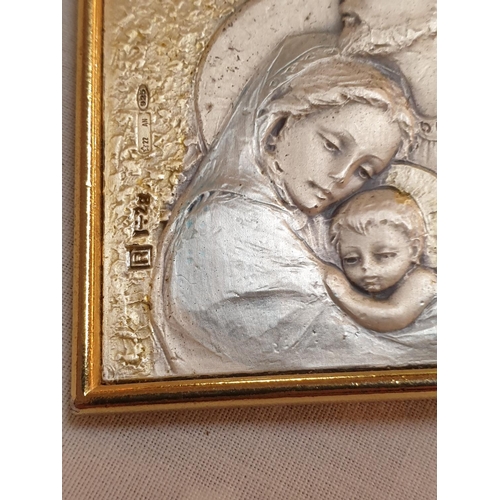 552 - Vintage Gold Tone Framed Miniature Hallmarked  .925 Silver Icon Mary Joseph & Baby Jesus, (Approx. 3... 