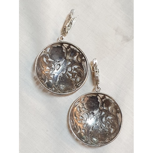 571 - Sterling Silver Hallmarked .925 Ladies Large Filigree Drop Earrings with Floral Pattern, Total Weigh... 