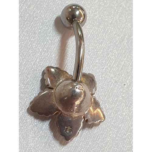 581 - Sterling Silver Hallmarked .925 Belly Button Piercing; 1 x Flower Design and 1 x Crystal Dangling De... 