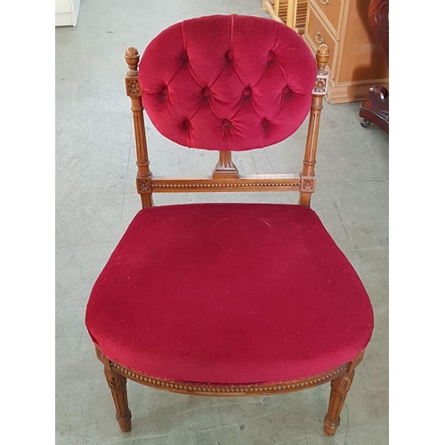 593 - Antique Style Alter Seat Burgundy Velvet Upholstery and Button Back (H:76cm)