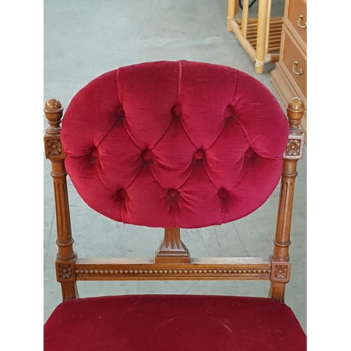 593 - Antique Style Alter Seat Burgundy Velvet Upholstery and Button Back (H:76cm)