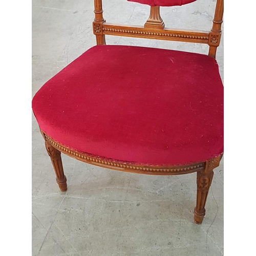 593 - Antique Style Alter Seat Burgundy Velvet Upholstery and Button Back (H:76cm)