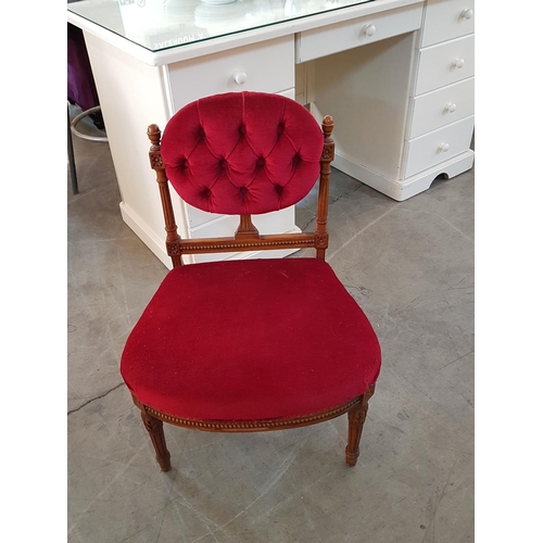 593 - Antique Style Alter Seat Burgundy Velvet Upholstery and Button Back (H:76cm)