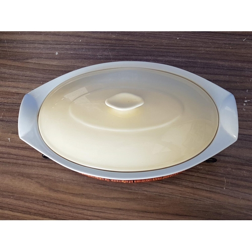 594 - Oval Ceramic Dish / Casserole Dish with Lid in Metal Holder