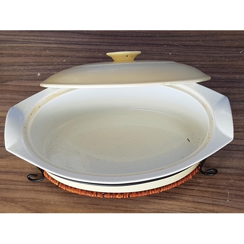 594 - Oval Ceramic Dish / Casserole Dish with Lid in Metal Holder