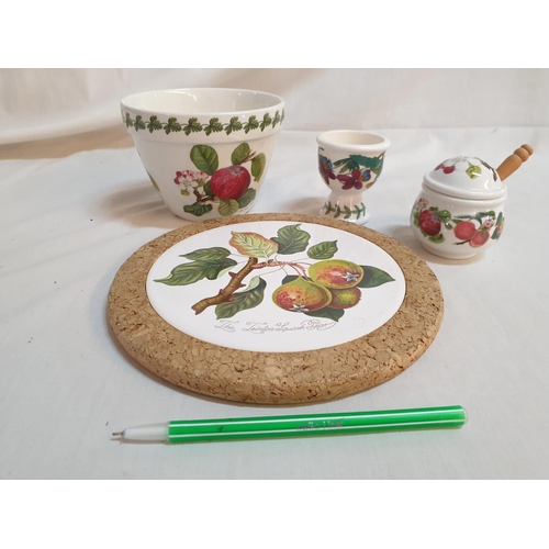 621 - Portmeirion Collection; Bowl / Pot, Honey Jar with Lid and Wooden Spoon, Egg Holder and Hot Plate